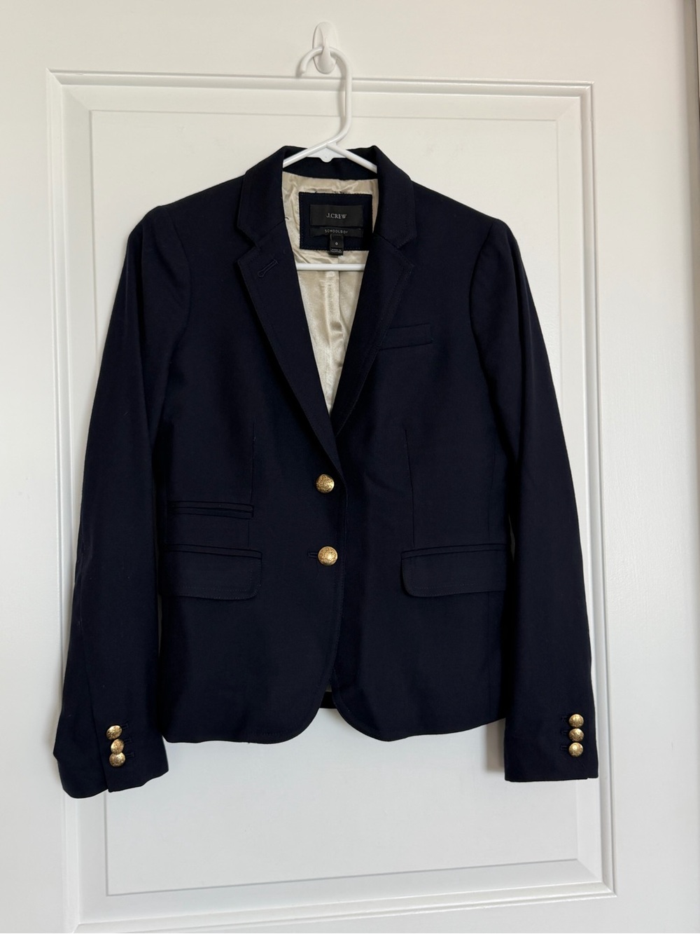 J. Crew Navy Schoolboy Wool Blazer with Gold Buttons Size 0 Preppy
